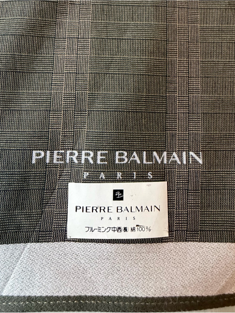 Pierre Balmain Paris Olive plaid scarf handkerchief neckerchief bandanna twilly